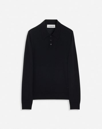 LANVIN Mens Knitwear & Sweatshirts | Merino wool polo shirt BLACK