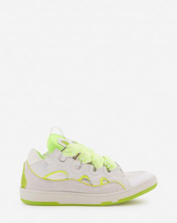 LANVIN Mens Sneakers | Leather curb sneakers WHITE/FLUORESCENT YELLOW