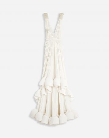 LANVIN Womens Dresses | Floor length evening gown in charmeuse OFF WHITE